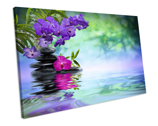 Zen Stone Water Flower Bathroom Picture Canvas Wall Art Framed Print
