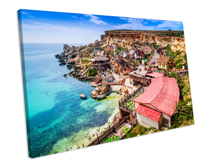 Malta Beach Landscape Framed Canvas Picture Art Print