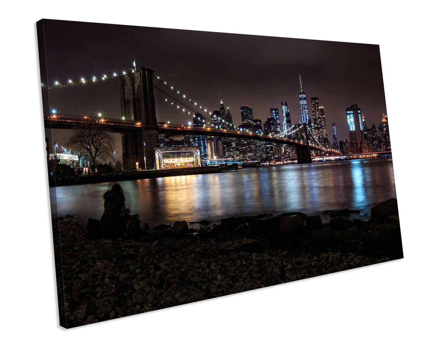 Brooklyn Bridge At Night New York Canvas Art Print Framed Wall Art