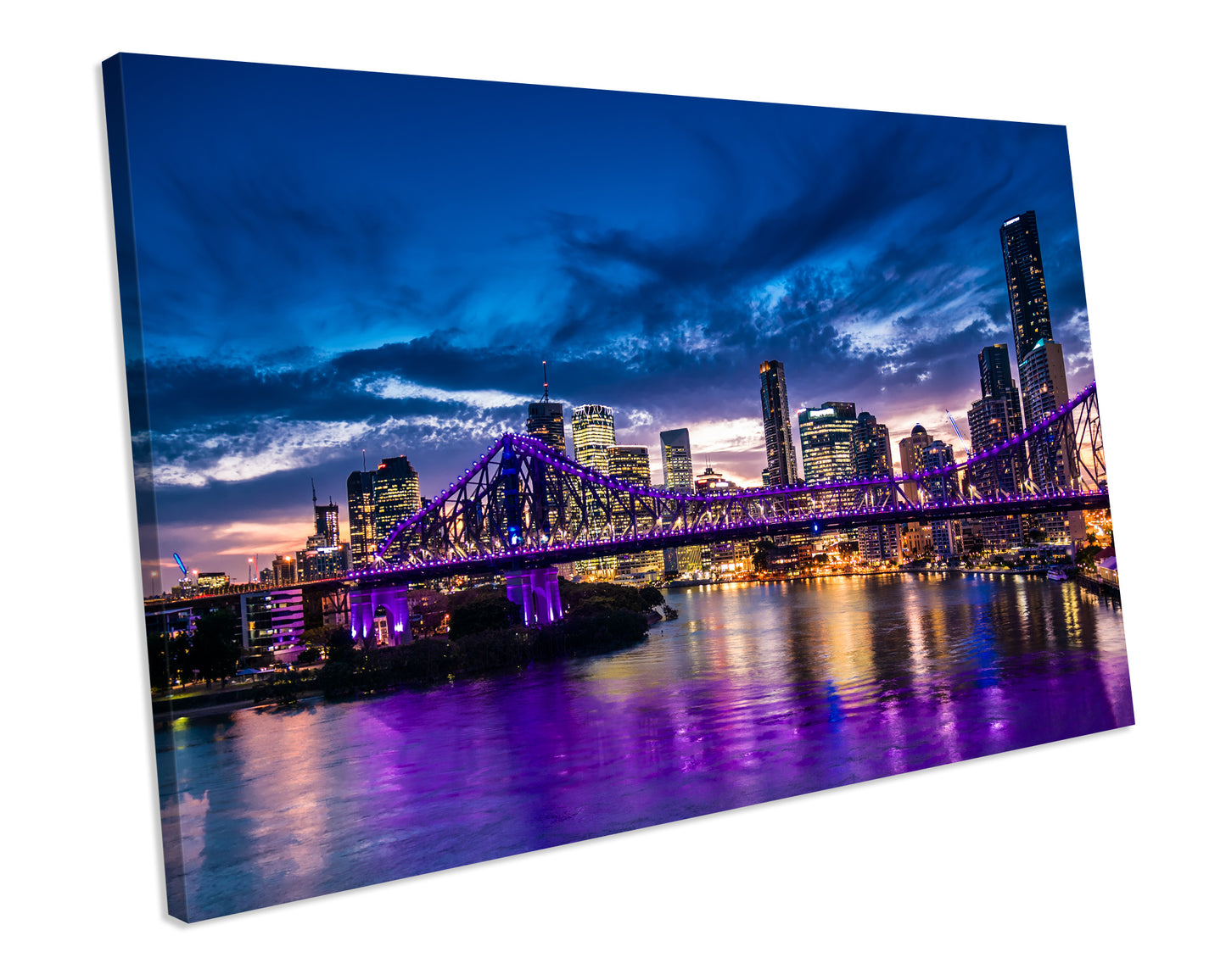 Brisbane Skyline At Night Canvas Wall Art Framed picture Print