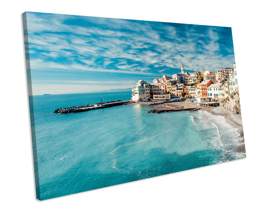 Bogliasco Italy Beach Landscape Canvas Wall Art Framed picture Print
