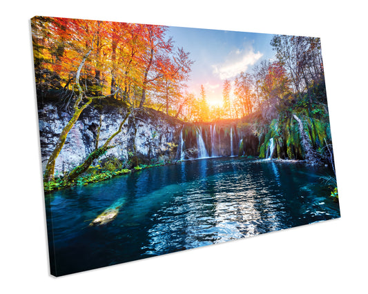 Waterfall Autumn Landscape Picture CANVAS WALL ART Print