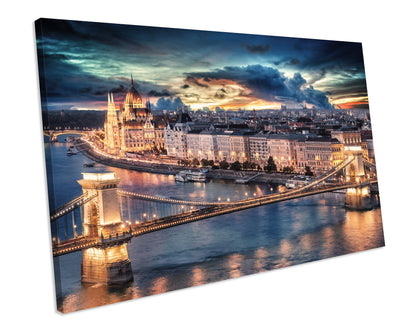 Budapest Hungary City Sunset Picture Canvas Art Print Framed Ready To Hang