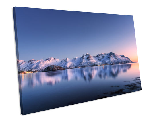 Snow Mountains Sunset Norway Canvas WALL ART PRINT Framed Ready To Hang