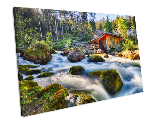 Austria Waterfall Forest Landscape Picture CANVAS WALL ART Box Framed Print