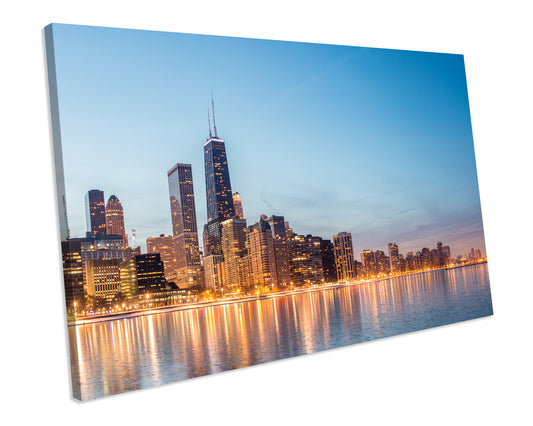 Chicago Illinois Skyline Sunset Canvas Wall Art Framed picture Print