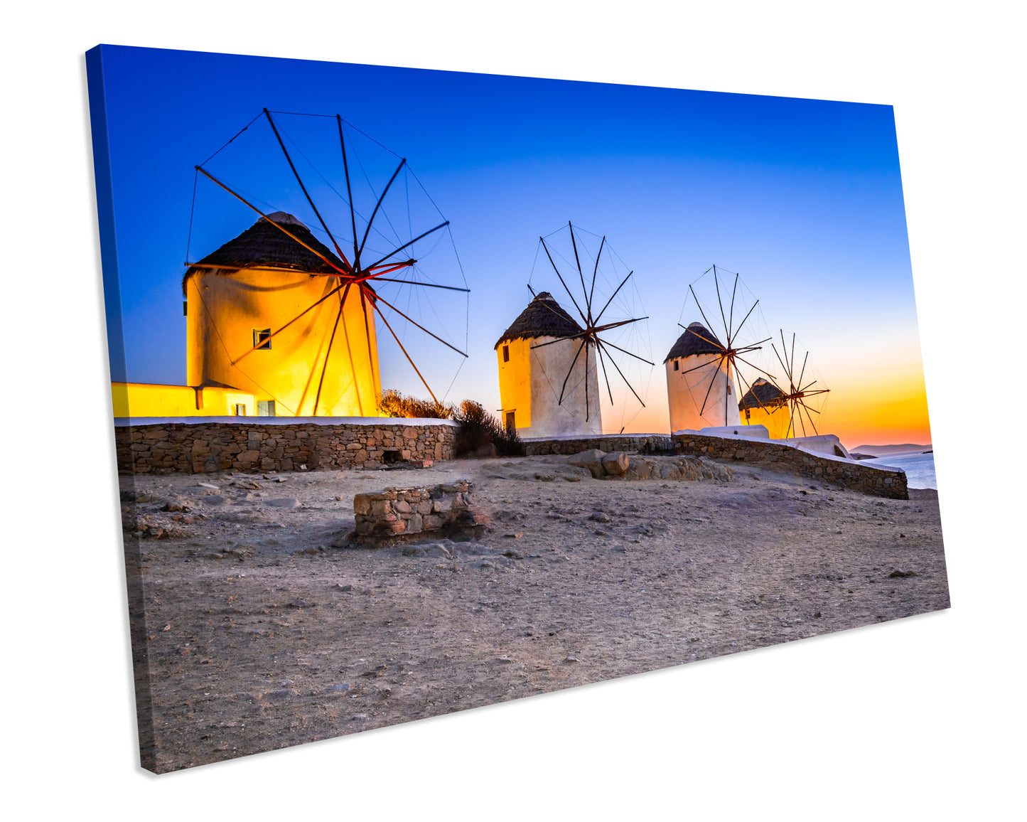 Greek Windmills Sunset Canvas Wall Art Framed picture Print