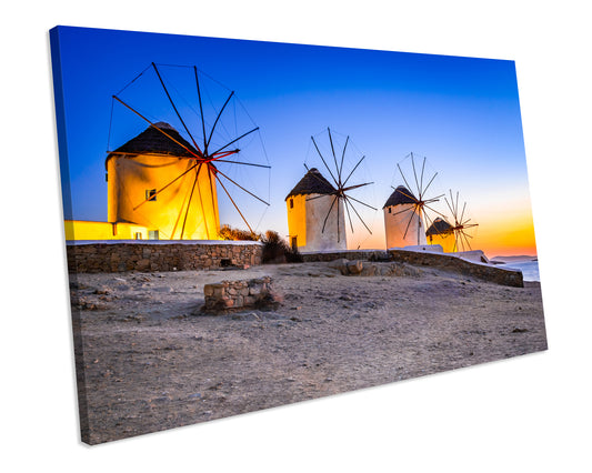 Greek Windmills Sunset Canvas Wall Art Framed picture Print