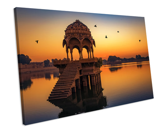 Temple Sunset India Canvas Wall Art Framed picture Print