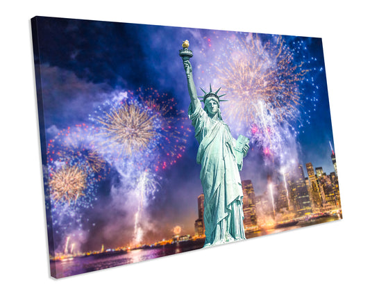 The Statue Of Liberty Cityscape New York Framed Canvas Art