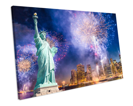 The Statue Of Liberty Cityscape New York Framed Canvas Art