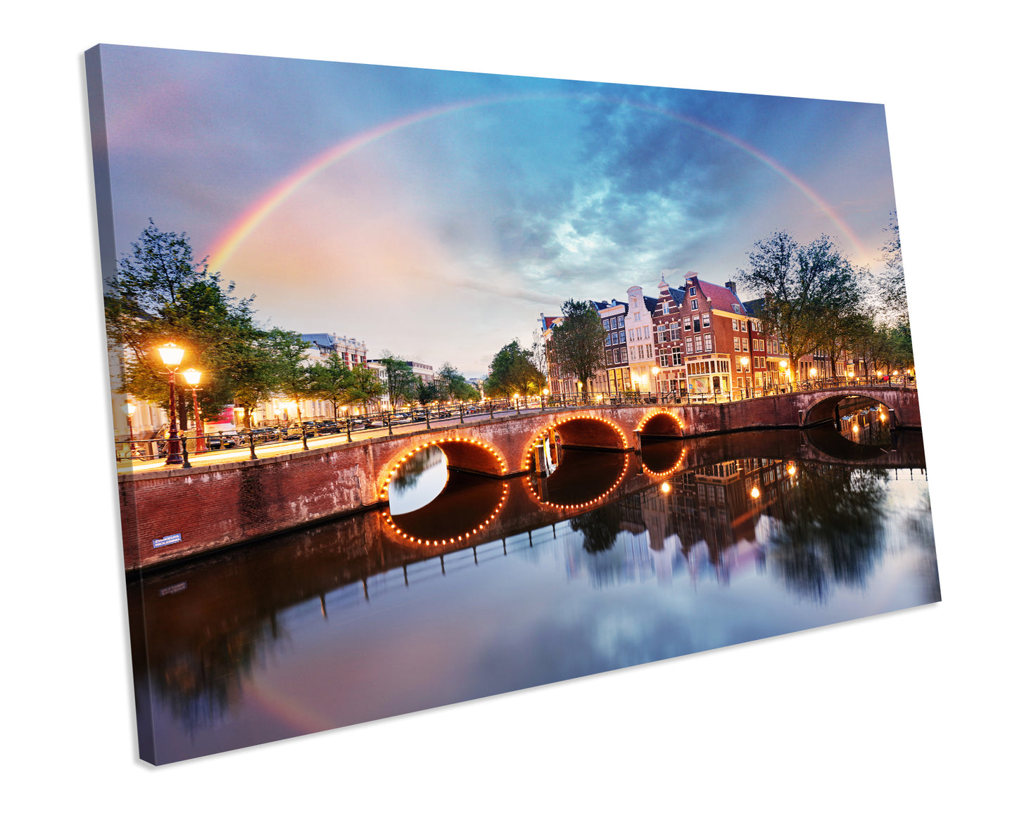 Amsterdam City Bridge Sunset Canvas WALL ART FRAMED Picture Print