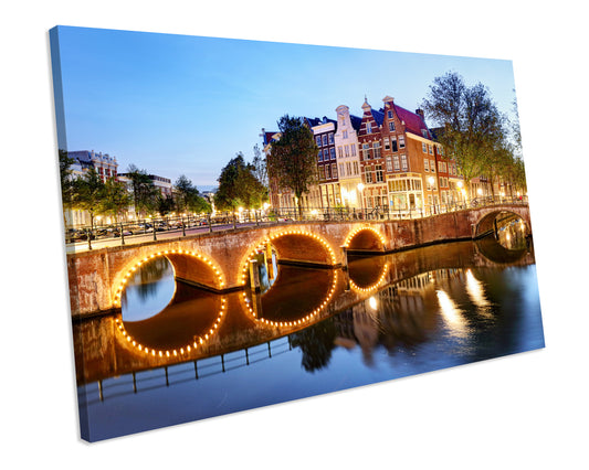 Amsterdam Canal Sunset Netherlands CANVAS ART PRINT Box Framed Picture