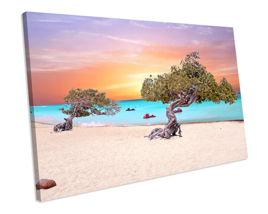 Caribbean Sea Beach Sunset Canvas Art Picture Print