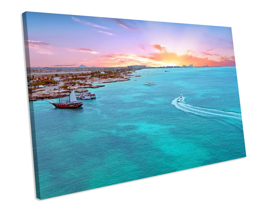 Aruba Caribbean Sea Sunset Landscape CANVAS ART PRINT Box Framed Picture