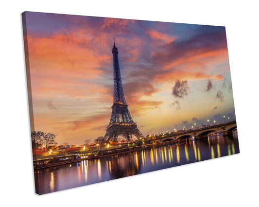 Eiffel Tower Paris France Sunset CANVAS ART PRINT Box Framed Picture