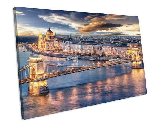 Sunset Hungary Budapest City Framed Canvas Wall ART Picture Print