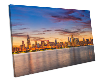 Chicago Illinois Sunset Skyline Canvas Wall Art Framed picture Print