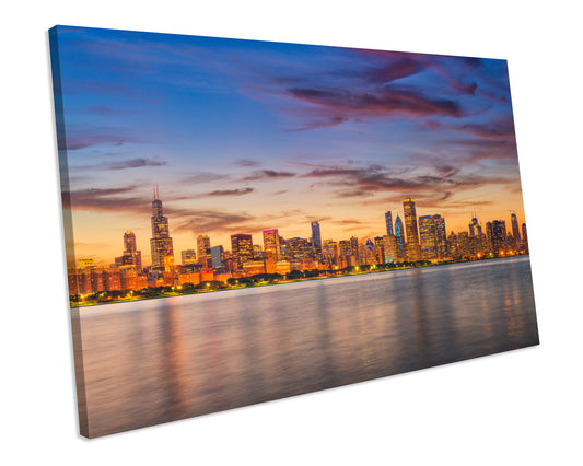 Chicago Illinois Sunset Skyline Canvas Wall Art Framed picture Print