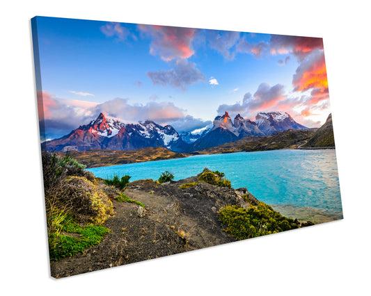 Patagonia Chile Mountains Landscape FRAMED CANVAS ART Print Picture