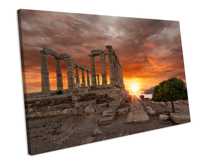 Temple Of Poseidon Greece Sunset Canvas Wall Art Framed picture Print
