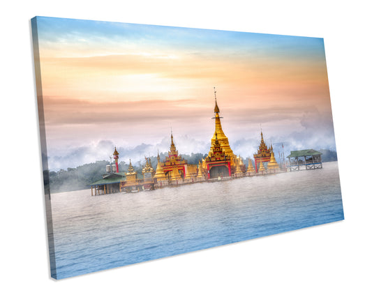 Buddha Temple Myanmar Sunset Canvas Wall Art Framed picture Print