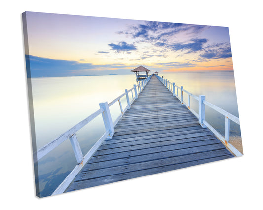 Pier Sunset Landscape Picture CANVAS WALL ART Box Framed Print