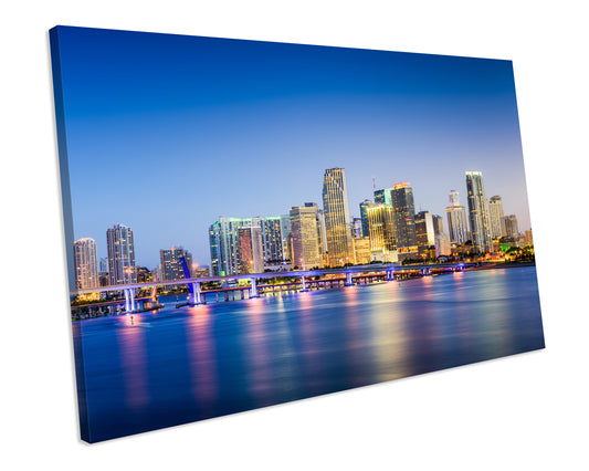 Miami Florida City Skyline Sunset Canvas Wall Art Box Framed picture Print