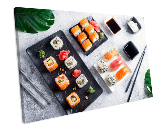 Sushi Food Kitchen Box Framed CANVAS ART Picture Print