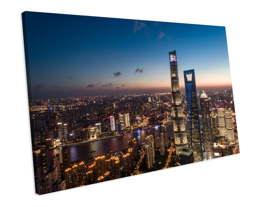 Shanghai Skyline Sunset Box Framed CANVAS ART Picture Print