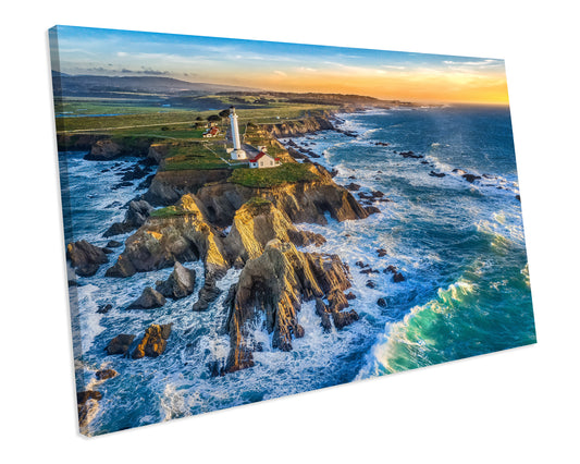 Lighthouse Sunset Coast Seascape Bathroom CANVAS WALL ART Framed Picture Print