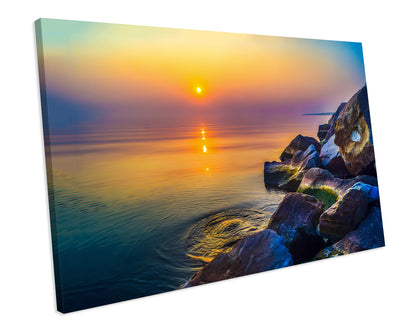 Sunset Seascape Bathroom CANVAS ART Framed Picture Print