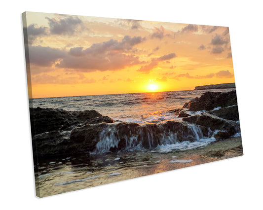 Sunset Seascape CANVAS ART Framed Picture Print