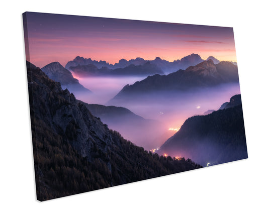 Mountains Sunset Landscape Framed CANVAS ART Picture Print