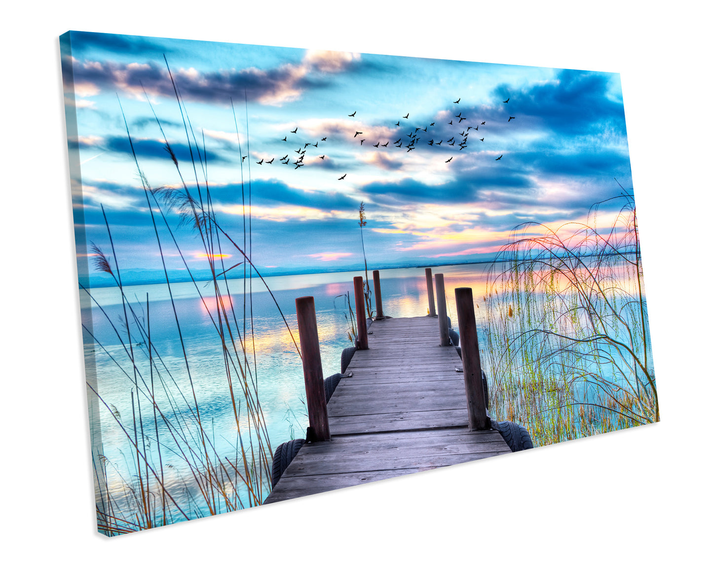 Sunset Lake Landscape Picture CANVAS ART Print Framed
