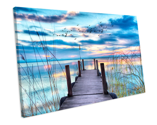 Sunset Lake Landscape Picture CANVAS ART Print Framed