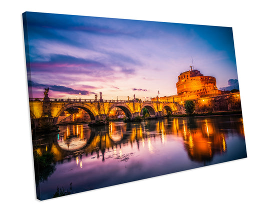 Sunset Saint Angelo Castle Rome Italy Box Framed Canvas Art Picture Print