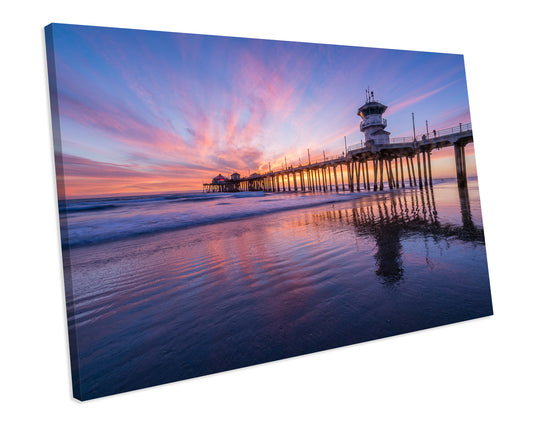 Sunset Huntington Beach Box Framed Canvas Art Picture Print