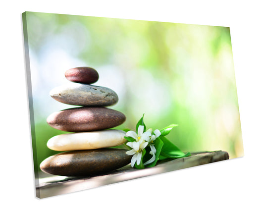 Zen Stones Jasmine Green Bathroom Canvas Wall Art Print Framed Picture