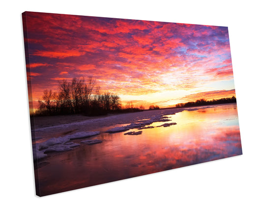Winter Landscape Sunset CANVAS ART Print Box Framed Picture