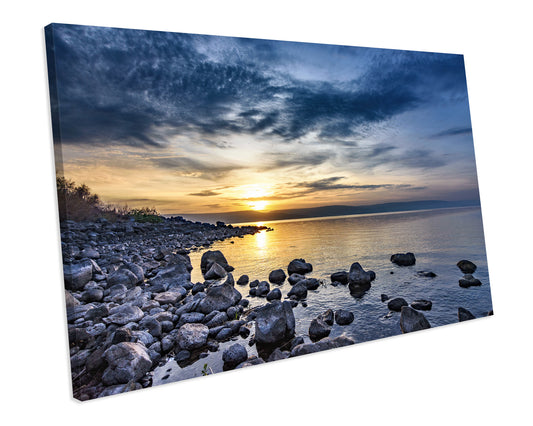 Sunset Lake Kinneret Israel Landscape CANVAS ART Picture Print