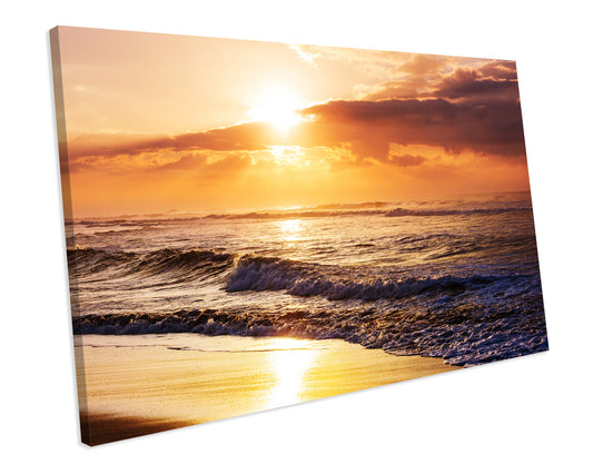 Scenic Sunset Beach CANVAS ART Print Box Framed Picture