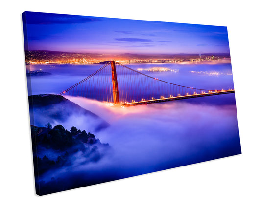 Golden Gate Bridge Purple Sunset CANVAS WALL ART Box Framed Picture Print