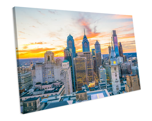 Philadelphia City Sunset CANVAS WALL ART Box Framed Picture Print