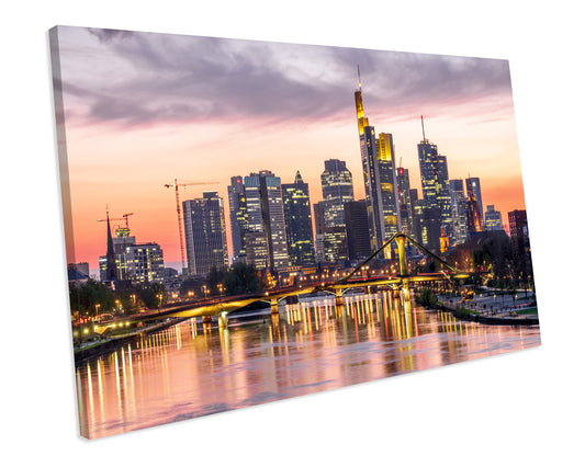 Sunset Frankfurt Skyline Germany CANVAS ART Box Framed Picture  Print
