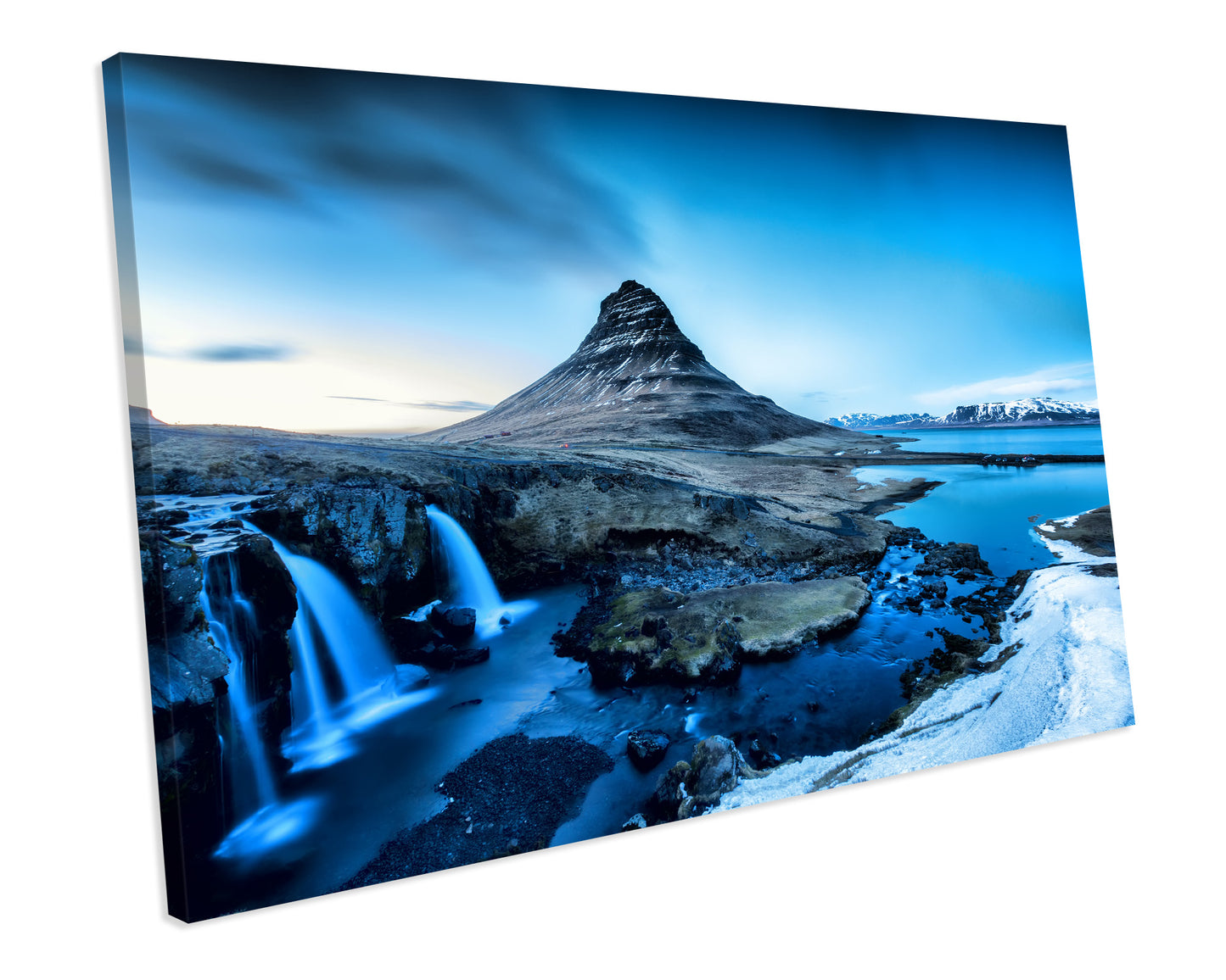 Waterfall Mountain Iceland Winter CANVAS ART PRINT Box Framed Picture
