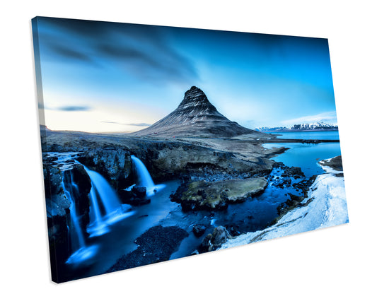 Waterfall Mountain Iceland Winter CANVAS ART PRINT Box Framed Picture