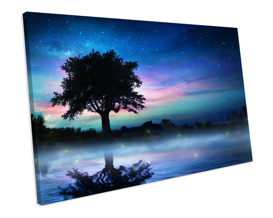 Starry Night Tree Landscape CANVAS ART PRINT Box Framed Picture