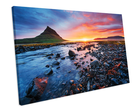 Sunset Kirkjufell Mountain Landscape CANVAS ART PRINT Box Framed Picture
