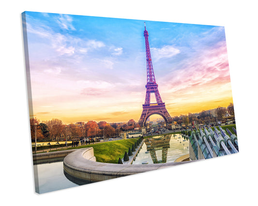 Eiffel Tower Sunset CANVAS ART PRINT Box Framed Picture